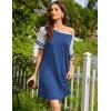 Ekouaer Nightgowns for Women Short Sleeve Sleepshirts Crew Neck Nightshirts Color Block Pajamas Dress Soft Sleepwear(Blue)