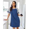 Ekouaer Nightgowns for Women Short Sleeve Sleepshirts Crew Neck Nightshirts Color Block Pajamas Dress Soft Sleepwear(Blue)