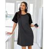 Ekouaer Nightgowns for Women Short Sleeve Sleepshirts Crew Neck Nightshirts Color Block Pajamas Dress Soft Sleepwear(Dark Grey)