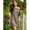 Ekouaer Nightgowns for Women Short Sleeve Sleepshirts Crew Neck Nightshirts Color Block Pajamas Dress Soft Sleepwear(Leopard Print)