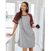 Ekouaer Nightgowns for Women Short Sleeve Sleepshirts Crew Neck Nightshirts Color Block Pajamas Dress Soft Sleepwear(Light Grey)