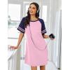 Ekouaer Nightgowns for Women Short Sleeve Sleepshirts Crew Neck Nightshirts Color Block Pajamas Dress Soft Sleepwear(Light Pink)