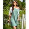 Ekouaer Nightgowns for Women Short Sleeve Sleepshirts Crew Neck Nightshirts Color Block Pajamas Dress Soft Sleepwear(Mint Green)