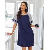 Ekouaer Nightgowns for Women Short Sleeve Sleepshirts Crew Neck Nightshirts Color Block Pajamas Dress Soft Sleepwear(Navy Blue)