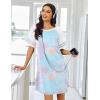 Ekouaer Nightgowns for Women Short Sleeve Sleepshirts Crew Neck Nightshirts Color Block Pajamas Dress Soft Sleepwear(Purple Tie Dye)