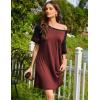 Ekouaer Nightgowns for Women Short Sleeve Sleepshirts Crew Neck Nightshirts Color Block Pajamas Dress Soft Sleepwear(Wine Red)