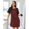 Ekouaer Nightgowns for Women Short Sleeve Sleepshirts Crew Neck Nightshirts Color Block Pajamas Dress Soft Sleepwear(Wine Red)
