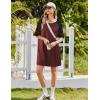Ekouaer Nightgowns for Women Short Sleeve Sleepshirts Crew Neck Nightshirts Color Block Pajamas Dress Soft Sleepwear(Wine Red)