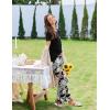 Ekouaer Pajama Sets for Women Short Sleeve Pj Set V Neck Sleepwear Chest Pocket with Long Pants Casual Loose Loungewear(Black Monstera)