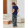 Ekouaer Pajama Sets for Women Short Sleeve Pj Set V Neck Sleepwear Chest Pocket with Long Pants Casual Loose Loungewear(Black Navy Floral)