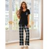 Ekouaer Pajama Sets for Women Short Sleeve Pj Set V Neck Sleepwear Chest Pocket with Long Pants Casual Loose Loungewear(Black Plaid)
