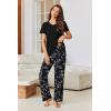 Ekouaer Pajama Sets for Women Short Sleeve Pj Set V Neck Sleepwear Chest Pocket with Long Pants Casual Loose Loungewear(Black White Floral)