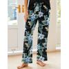 Ekouaer Pajama Sets for Women Short Sleeve Pj Set V Neck Sleepwear Chest Pocket with Long Pants Casual Loose Loungewear(Black-blue Flower)