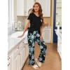 Ekouaer Pajama Sets for Women Short Sleeve Pj Set V Neck Sleepwear Chest Pocket with Long Pants Casual Loose Loungewear(Black-blue Flower)