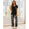 Ekouaer Pajama Sets for Women Short Sleeve Pj Set V Neck Sleepwear Chest Pocket with Long Pants Casual Loose Loungewear(Black-pink Floral)