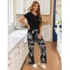 Ekouaer Pajama Sets for Women Short Sleeve Pj Set V Neck Sleepwear Chest Pocket with Long Pants Casual Loose Loungewear(Black-pink Floral)
