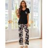 Ekouaer Pajama Sets for Women Short Sleeve Pj Set V Neck Sleepwear Chest Pocket with Long Pants Casual Loose Loungewear(Black-pink Flower)