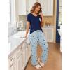 Ekouaer Pajama Sets for Women Short Sleeve Pj Set V Neck Sleepwear Chest Pocket with Long Pants Casual Loose Loungewear(Blue-navy Star)