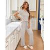 Ekouaer Pajama Sets for Women Short Sleeve Pj Set V Neck Sleepwear Chest Pocket with Long Pants Casual Loose Loungewear(Grey Striped)