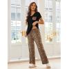Ekouaer Pajama Sets for Women Short Sleeve Pj Set V Neck Sleepwear Chest Pocket with Long Pants Casual Loose Loungewear(Leopard Brown)