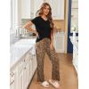 Ekouaer Pajama Sets for Women Short Sleeve Pj Set V Neck Sleepwear Chest Pocket with Long Pants Casual Loose Loungewear(Leopard Brown)