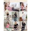 Ekouaer Pajama Sets for Women Short Sleeve Pj Set V Neck Sleepwear Chest Pocket with Long Pants Casual Loose Loungewear(Leopard Grey)