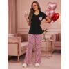 Ekouaer Pajama Sets for Women Short Sleeve Pj Set V Neck Sleepwear Chest Pocket with Long Pants Casual Loose Loungewear(Leopard Pink Love)