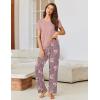 Ekouaer Pajama Sets for Women Short Sleeve Pj Set V Neck Sleepwear Chest Pocket with Long Pants Casual Loose Loungewear(Mauve Floral)