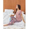 Ekouaer Pajama Sets for Women Short Sleeve Pj Set V Neck Sleepwear Chest Pocket with Long Pants Casual Loose Loungewear(Mauve Floral)