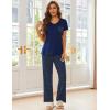 Ekouaer Pajama Sets for Women Short Sleeve Pj Set V Neck Sleepwear Chest Pocket with Long Pants Casual Loose Loungewear(Navy Dots)