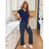 Ekouaer Pajama Sets for Women Short Sleeve Pj Set V Neck Sleepwear Chest Pocket with Long Pants Casual Loose Loungewear(Navy Dots)