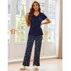 Ekouaer Pajama Sets for Women Short Sleeve Pj Set V Neck Sleepwear Chest Pocket with Long Pants Casual Loose Loungewear(Navy Starry Sky)