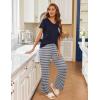 Ekouaer Pajama Sets for Women Short Sleeve Pj Set V Neck Sleepwear Chest Pocket with Long Pants Casual Loose Loungewear(Navy Striped)