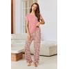 Ekouaer Pajama Sets for Women Short Sleeve Pj Set V Neck Sleepwear Chest Pocket with Long Pants Casual Loose Loungewear(Orange Pink Floral)