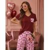 Ekouaer Pajama Sets for Women Short Sleeve Pj Set V Neck Sleepwear Chest Pocket with Long Pants Casual Loose Loungewear(Pink Love Letter Lips)