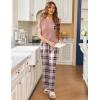 Ekouaer Pajama Sets for Women Short Sleeve Pj Set V Neck Sleepwear Chest Pocket with Long Pants Casual Loose Loungewear(Pink Plaid)