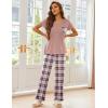 Ekouaer Pajama Sets for Women Short Sleeve Pj Set V Neck Sleepwear Chest Pocket with Long Pants Casual Loose Loungewear(Pink Plaid)