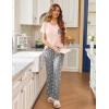 Ekouaer Pajama Sets for Women Short Sleeve Pj Set V Neck Sleepwear Chest Pocket with Long Pants Casual Loose Loungewear(Pink-grey Star)