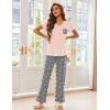 Ekouaer Pajama Sets for Women Short Sleeve Pj Set V Neck Sleepwear Chest Pocket with Long Pants Casual Loose Loungewear(Pink-grey Star)