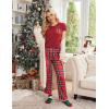 Ekouaer Pajama Sets for Women Short Sleeve Pj Set V Neck Sleepwear Chest Pocket with Long Pants Casual Loose Loungewear(Red-green Plaid)