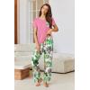 Ekouaer Pajama Sets for Women Short Sleeve Pj Set V Neck Sleepwear Chest Pocket with Long Pants Casual Loose Loungewear(Rose Pink Palm Leaves)