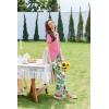 Ekouaer Pajama Sets for Women Short Sleeve Pj Set V Neck Sleepwear Chest Pocket with Long Pants Casual Loose Loungewear(Rose Pink Palm Leaves)