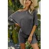 Ekouaer Pajamas 2 Piece Lounge Sets Ribbed Knit Matching Outfits T-shirt Biker Shorts Sleepwear Loungewear Sweatsuits(Black Grey)