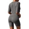 Ekouaer Pajamas 2 Piece Lounge Sets Ribbed Knit Matching Outfits T-shirt Biker Shorts Sleepwear Loungewear Sweatsuits(Black Grey)