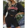 Ekouaer Pajamas 2 Piece Lounge Sets Ribbed Knit Matching Outfits T-shirt Biker Shorts Sleepwear Loungewear Sweatsuits(Black Print)