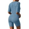 Ekouaer Pajamas 2 Piece Lounge Sets Ribbed Knit Matching Outfits T-shirt Biker Shorts Sleepwear Loungewear Sweatsuits(Blue)