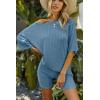 Ekouaer Pajamas 2 Piece Lounge Sets Ribbed Knit Matching Outfits T-shirt Biker Shorts Sleepwear Loungewear Sweatsuits(Blue)