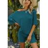 Ekouaer Pajamas 2 Piece Lounge Sets Ribbed Knit Matching Outfits T-shirt Biker Shorts Sleepwear Loungewear Sweatsuits(Blue and Green)