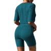 Ekouaer Pajamas 2 Piece Lounge Sets Ribbed Knit Matching Outfits T-shirt Biker Shorts Sleepwear Loungewear Sweatsuits(Blue and Green)