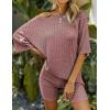 Ekouaer Pajamas 2 Piece Lounge Sets Ribbed Knit Matching Outfits T-shirt Biker Shorts Sleepwear Loungewear Sweatsuits(Burgundy)